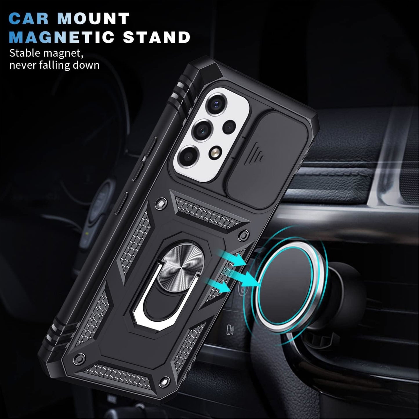 For Samsung Galaxy S26 Ultra Hybrid Shockproof, Built-in Sliding Camera Lens Protection with Magnetic Finger Ring Stand Holder Case Cover