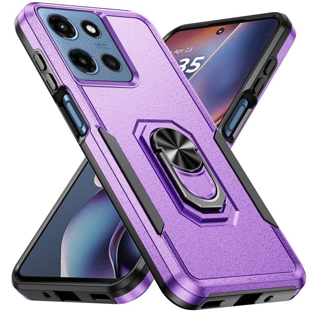 For Motorola Moto G 5G 2025 Hybrid Rugged Tough 2in1 Drop-Proof Protection Military Grade Armor with Metal Ring Stand Case Cover