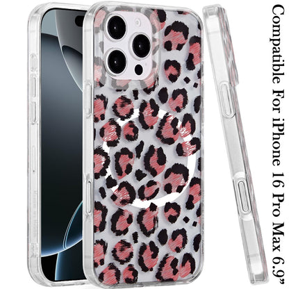 For iPhone 16 Pro Max (6.9") Stylish Pattern Fashion IMD Printed Design TPU Double Layer Slim Shockproof with Magnetic Back Case Cover