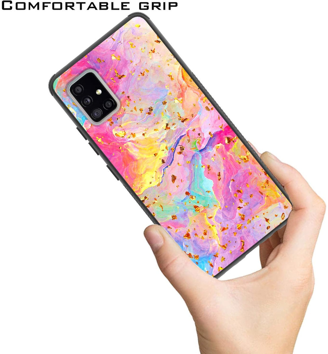 For Apple iPhone 15 Pro (6.1") Marble Fashion Stylish Flake Glitter Bling Hybrid Glossy TPU Rubber Hard PC Protection Marble Colorful Rainbow Phone Case Cover