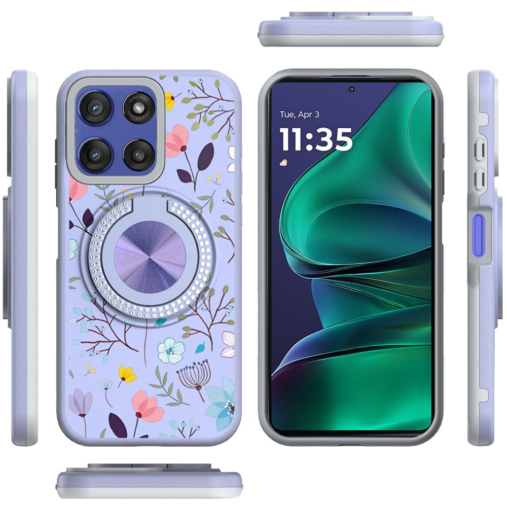 For Motorola Moto G Stylus 5G 2026 /2025 Pattern Design Hybrid with Invisible Ring Stand & Magnetic Back, Shockproof Protective Grip Case Cover