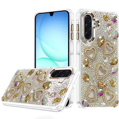 Phone Case for Samsung Galaxy A17 5G Luxury Crystal Heart Rhinestone Diamond Bling Shockproof Hybrid Glitter Protective Stylish Durable Grip Cover