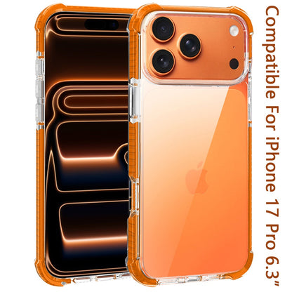 For Apple iPhone 17 Pro (6.3") Hybrid Transparent Acrylic Rubber Gummy Hard PC Silicone TPU Color Bumper Frame Shockproof Case Cover Cosmic Orange