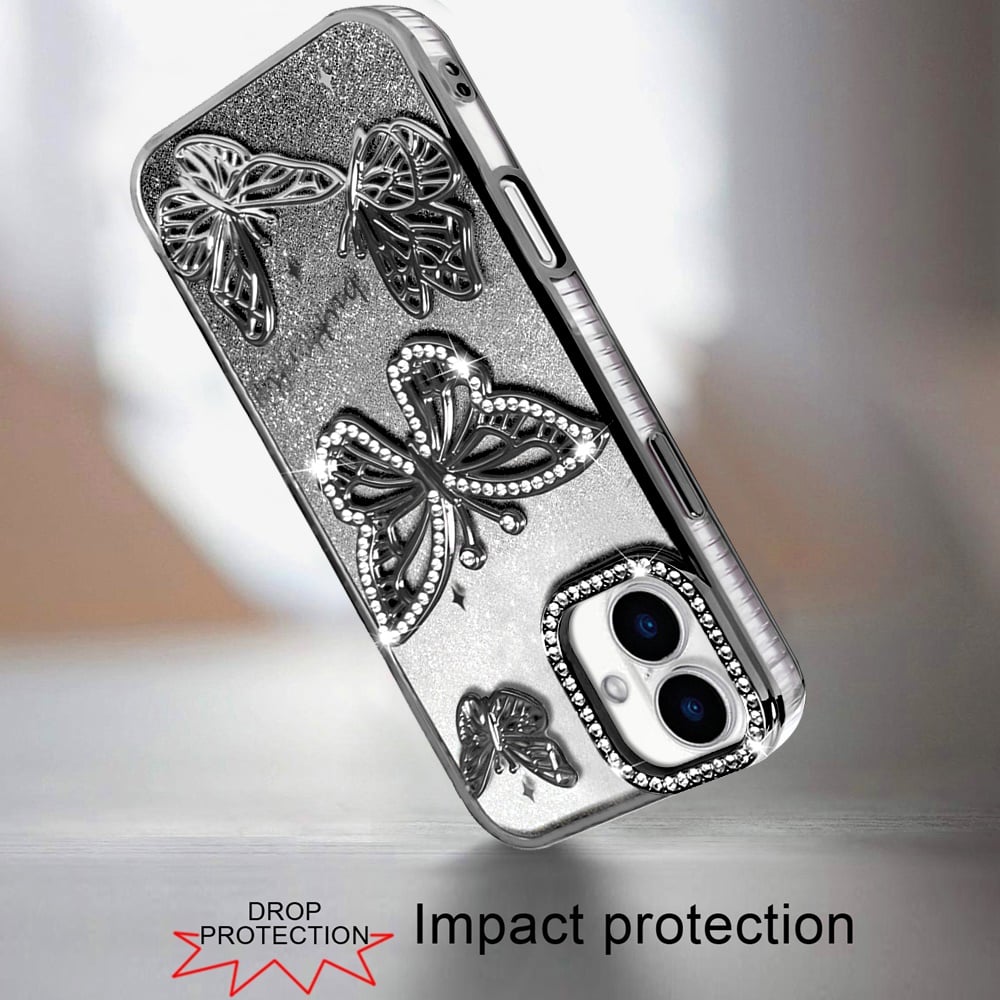 Phone Case for Apple iPhone 16 Butterfly Freedom Shimmer Glitter Thick TPU Shockproof Anti Slip Durable Protective Design Cover