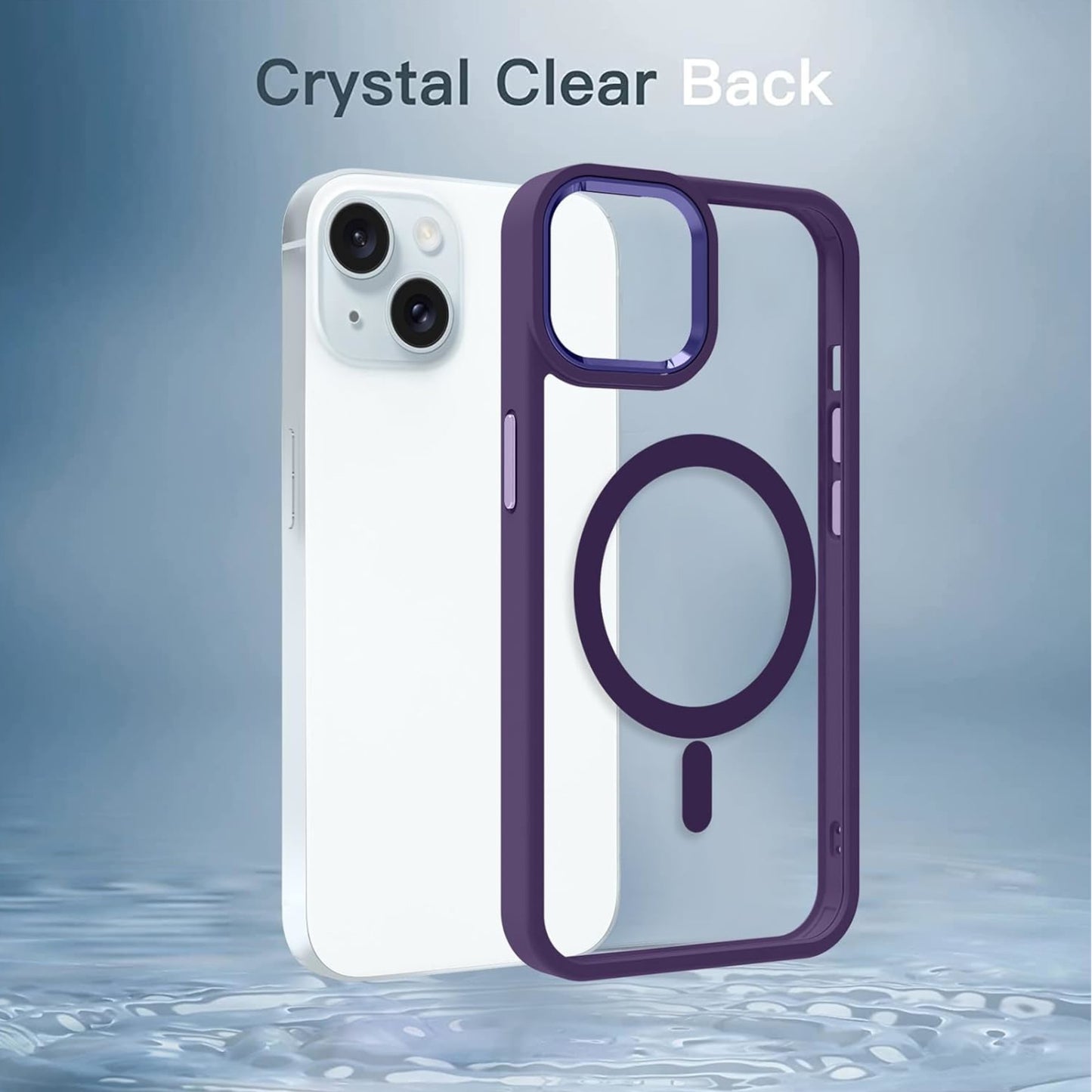 For Apple iPhone 15 Pro (6.1") Magnetic Compatible with Magsafe Wireless Charger PC + TPU Hybrid Slim Transparent Purple Phone Case Cover