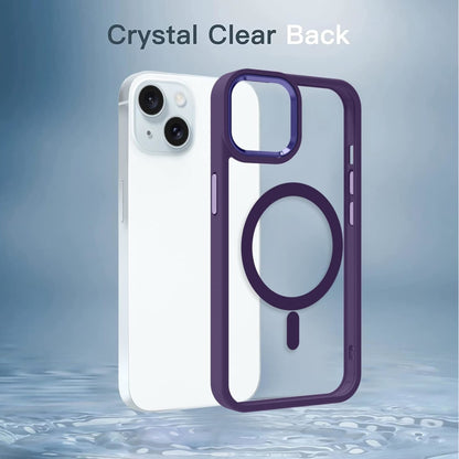 For Apple iPhone 15 Plus (6.7") Magnetic Compatible with Magsafe Wireless Charger PC + TPU Hybrid Slim Transparent Purple Phone Case Cover