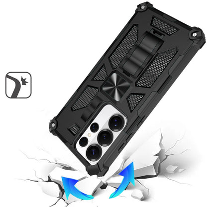 For Samsung Galaxy S25 Ultra Hybrid Shockproof [Military Grade] Rugged Protective with Magnetic Car Mount & Invisible Stand Case Cover Cosmic Orange