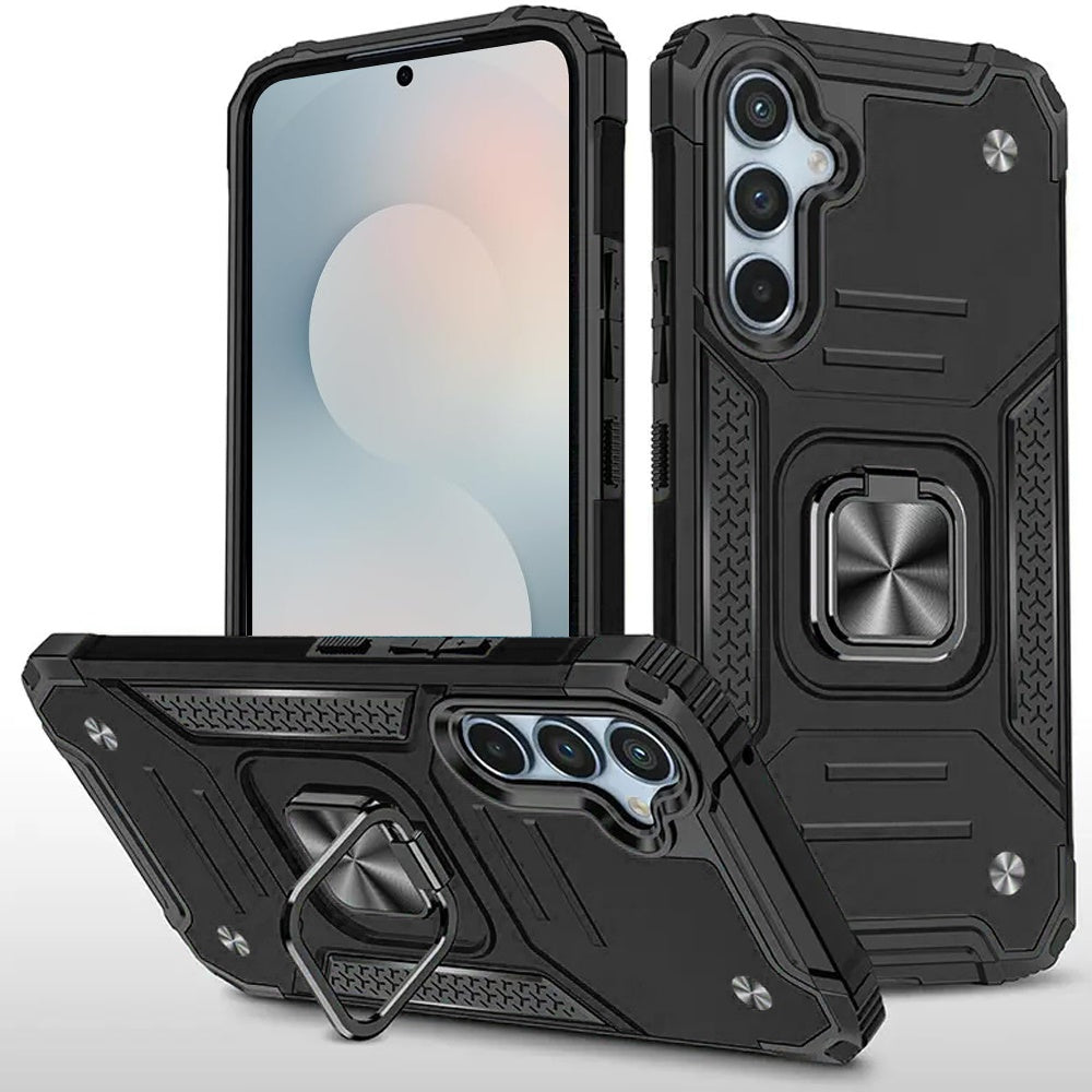 For Samsung Galaxy S25 FE, S25 Fan Edition Armor Hybrid Magnetic Stand with Ring Holder Kickstand Shockproof Heavy-Duty Durable Rugged TPU Dual Layer Case Cover Black