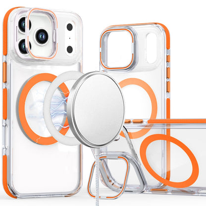 Phone Case for Apple iPhone 17 Pro Max (6.9") Magnetic Ring Camera Stand Shockproof Hybrid Clear Transparent Metal Bracket Durable Protective Grip Cover Cosmic Orange