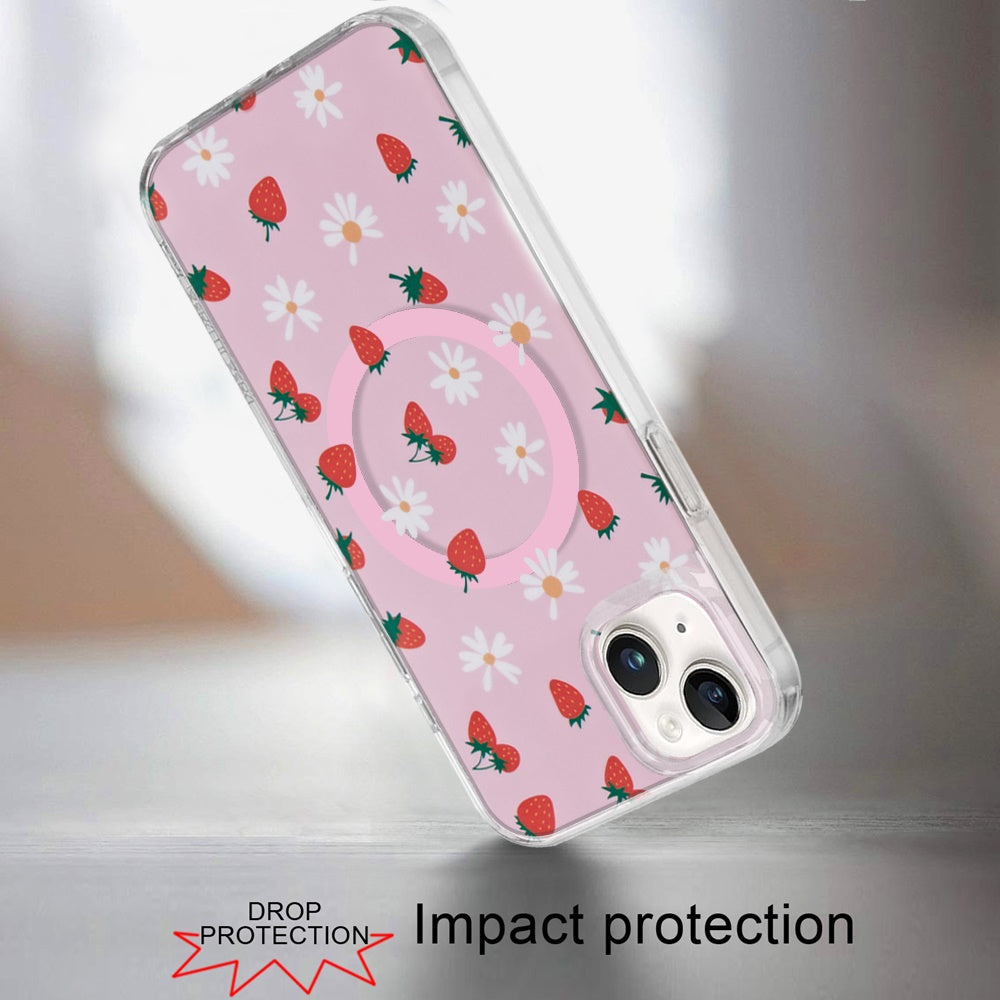 For iPhone 15 (6.1") Stylish Pattern Fashion IMD Printed Design TPU Double Layer Slim Shockproof with Magnetic Back Case Cover
