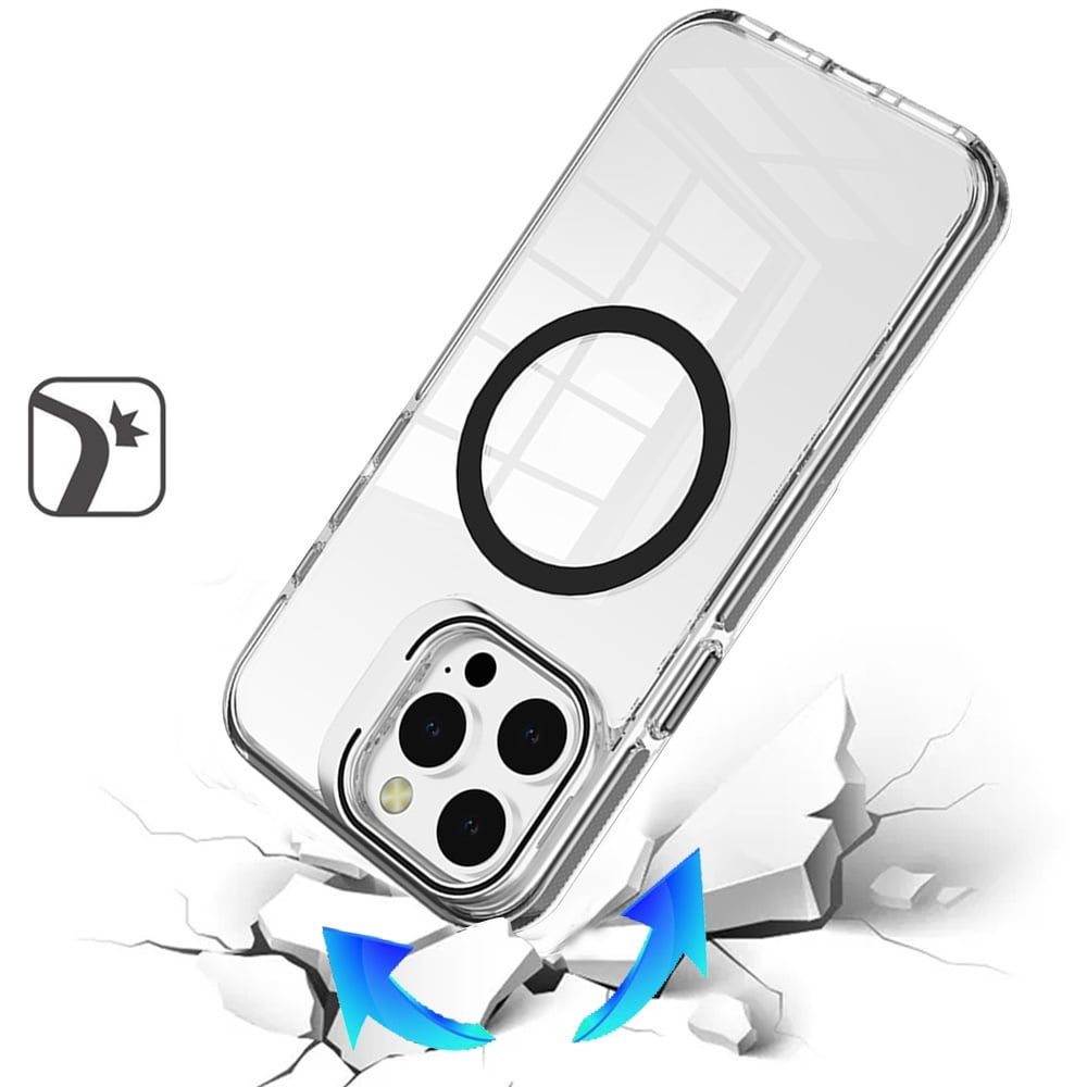 For Apple iPhone 17 Air (6.6") Built-in Camera Kick-Stand, Compatible with MagSafe, Transparent Colorful Edged Tough Hybrid TPU Case Cover Black