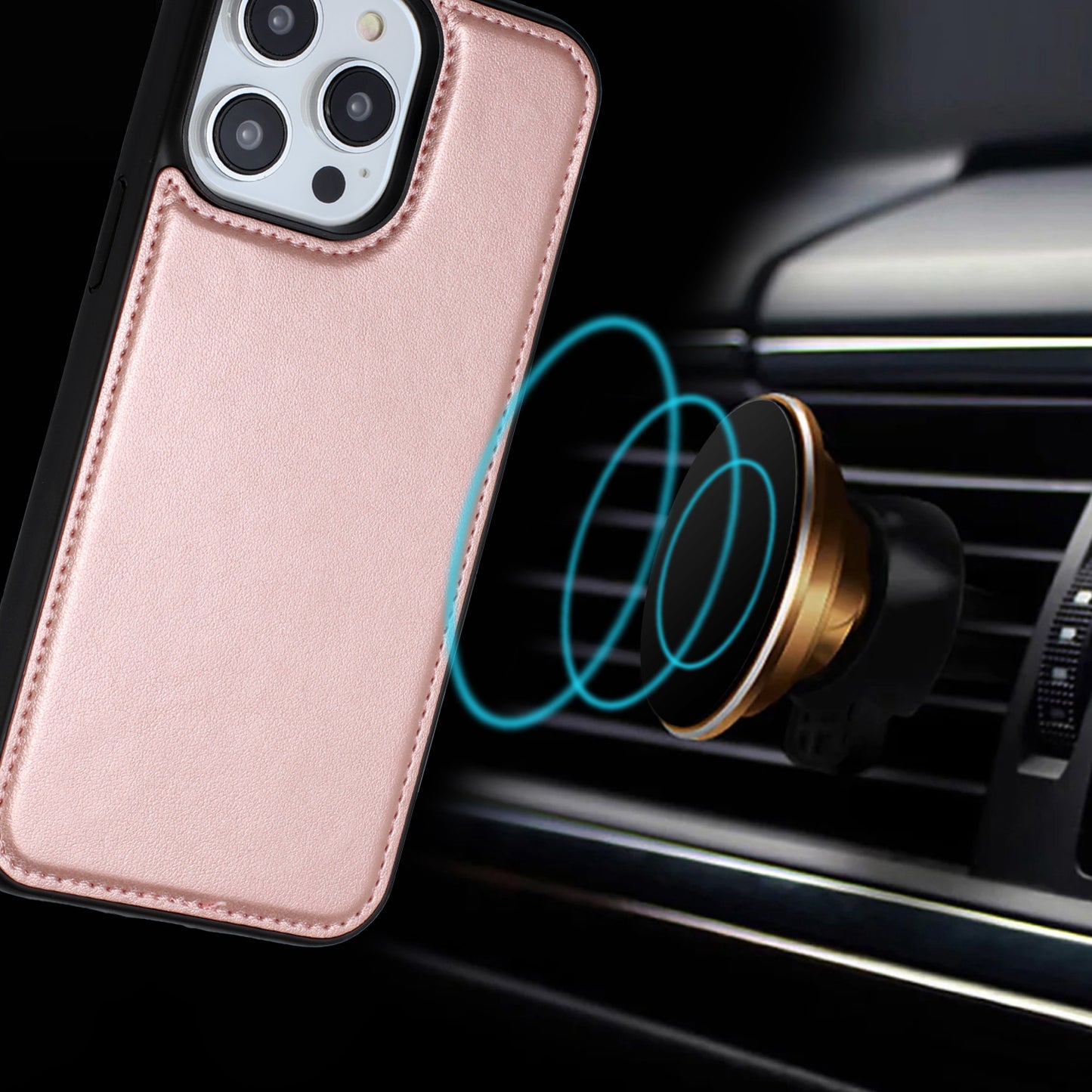 For Apple iPhone 16 Plus (6.7") Deattachable PU Leather Hybrid Wallet Money Credit Card Holder Support Magsafe Charger Case Cover Rose Gold