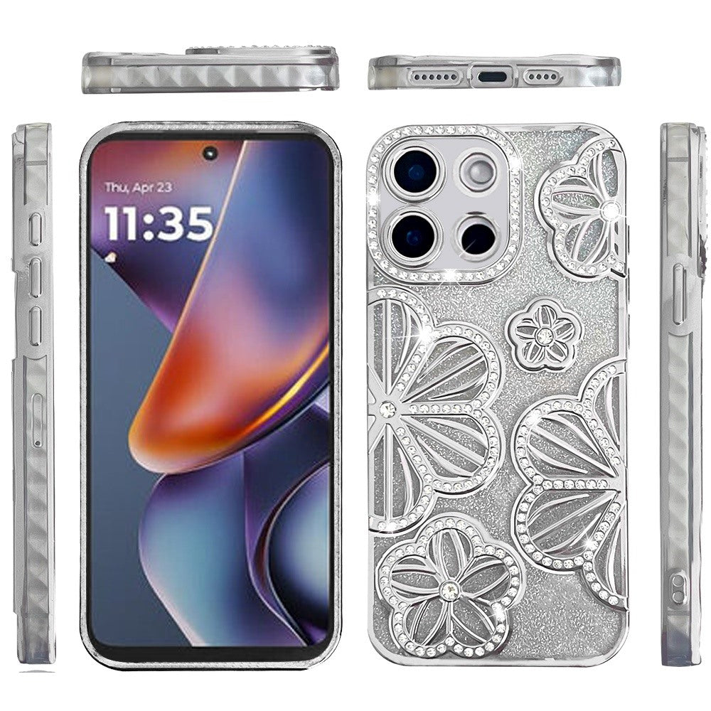 Luxury Flower Design Sparkle Glitter Diamond Rhinestone Shimmer Bling Plating Thick TPU Hard PC