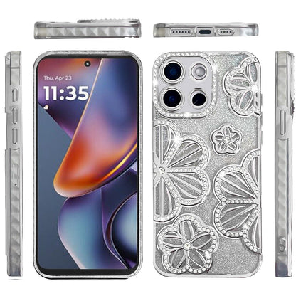 Luxury Flower Design Sparkle Glitter Diamond Rhinestone Shimmer Bling Plating Thick TPU Hard PC