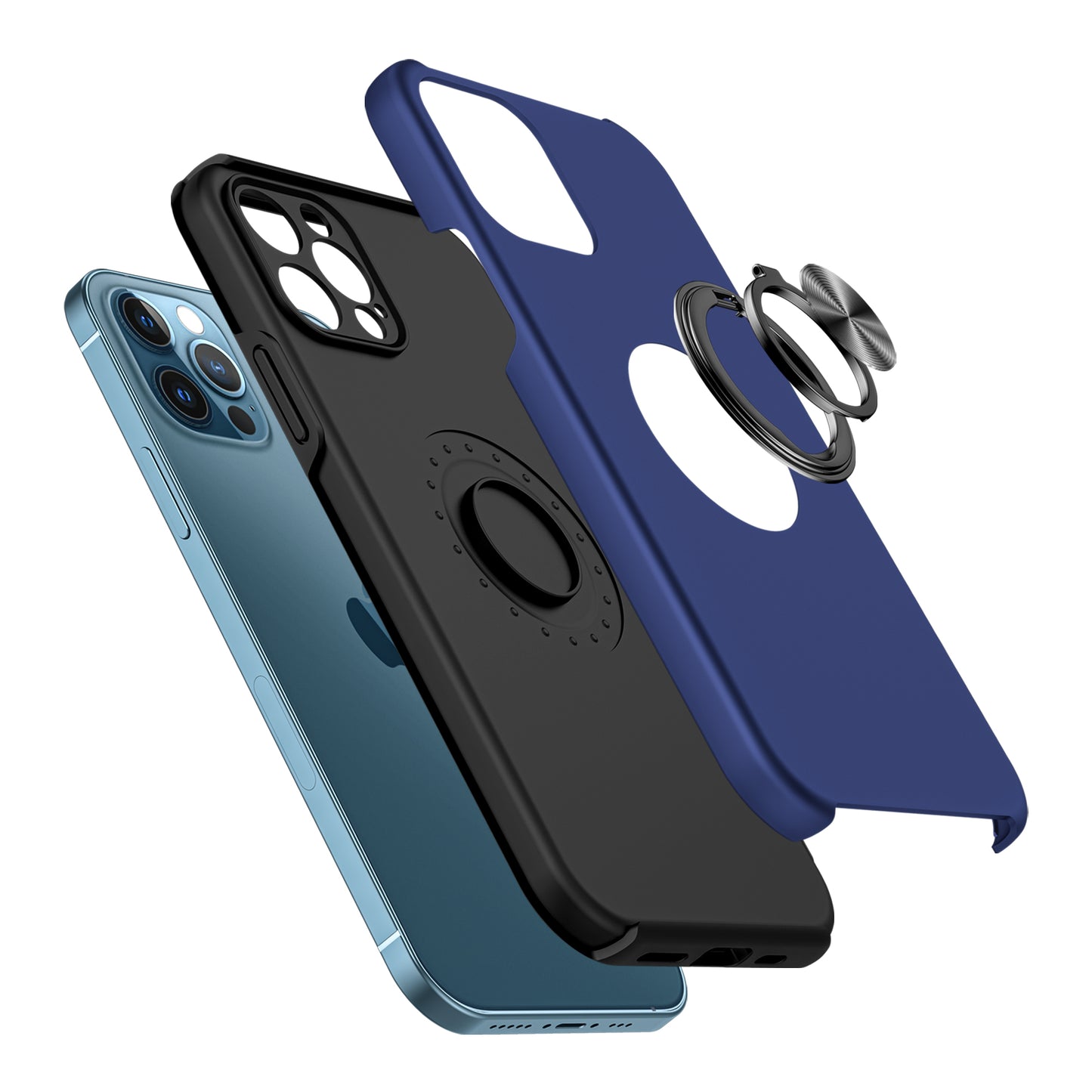 For Apple iPhone 11 Hybrid 360 Degree Rotatable Metal Invisible Ring Stand Holder Slim Fit Magnetic Car Mount Shockproof Case Cover