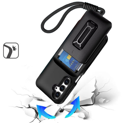 For Apple iPhone 13 Pro Max Wallet Case with 2- Credit Card Holder, Wrist Strap & Kickstand Hybrid Shockproof TPU Case Cover