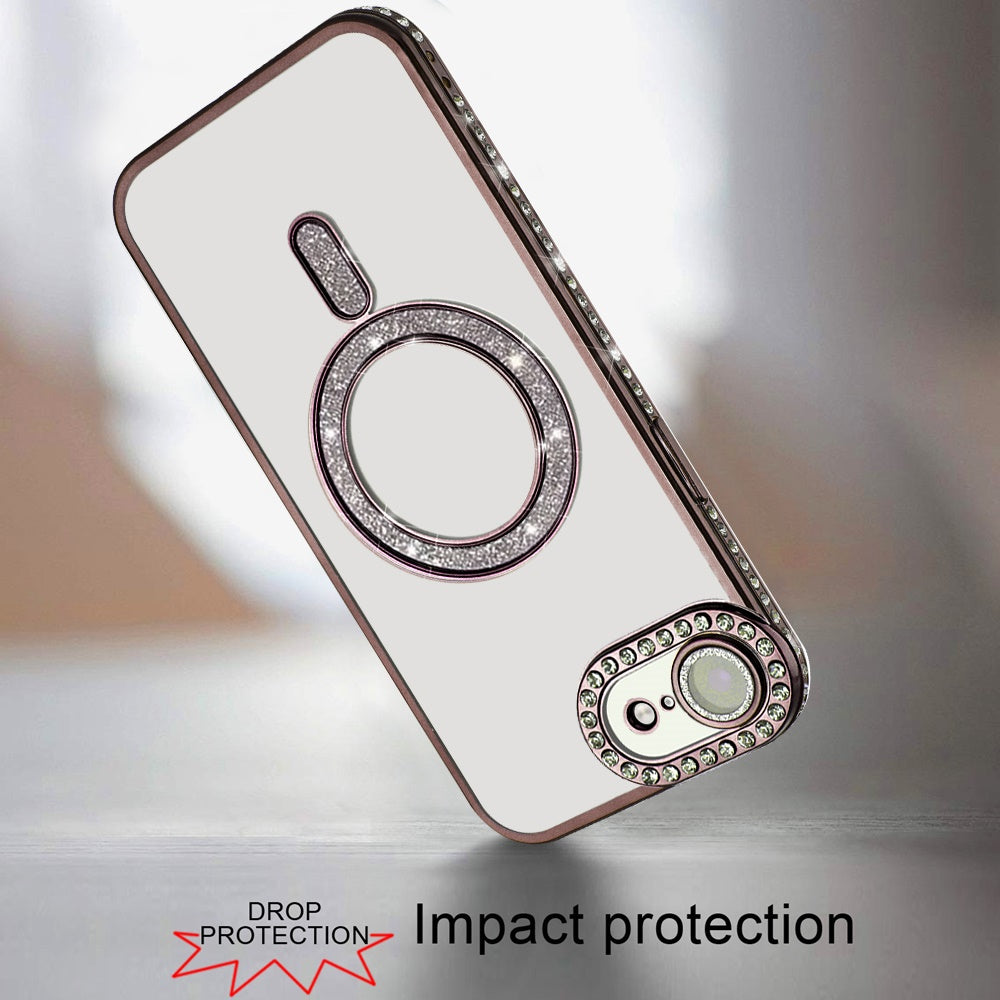 For Apple iPhone 17E /16E Glitter Magnetic Circle Diamond Thick TPU Hybrid Shockproof Secure Grip Compatible with Magsafe Case Cover