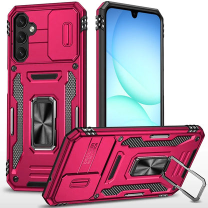 For Samsung Galaxy A17 5G Tough Hybrid Case with Movable Camera Window & Metal Ring Stand Shockproof Case Cover