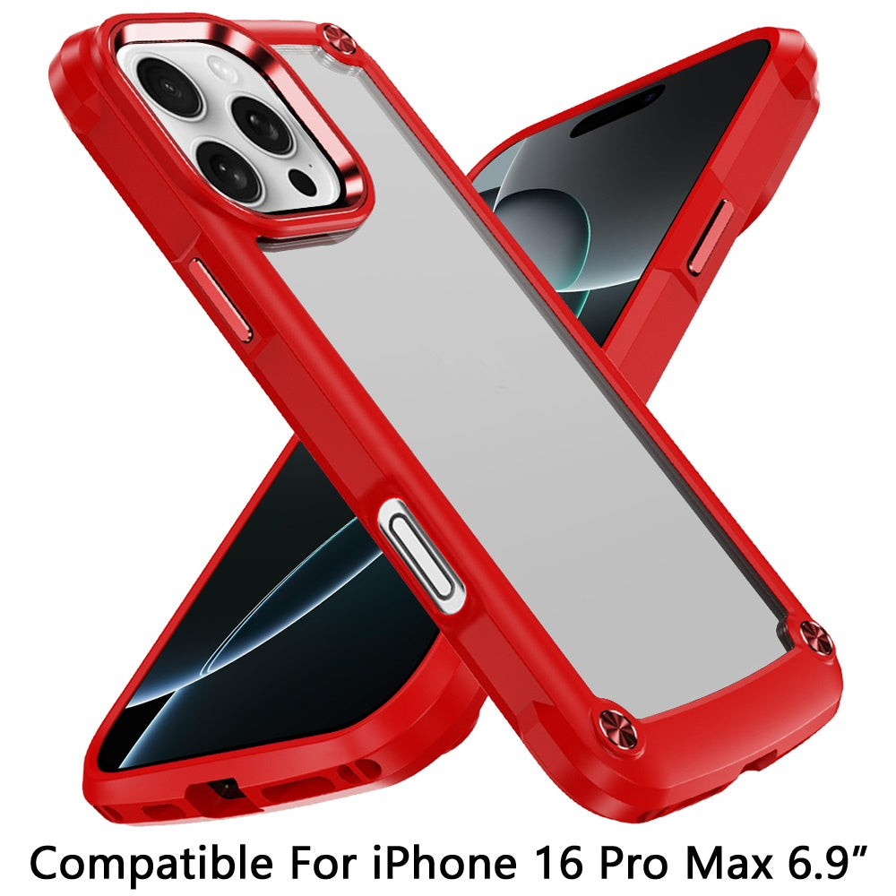 For Apple iPhone 16 Pro (6.3") Ultimate Hybrid Transparent Rubber with Metal Buttons & Camera Edges Hard TPU Frame Corner Bumper Case Cover