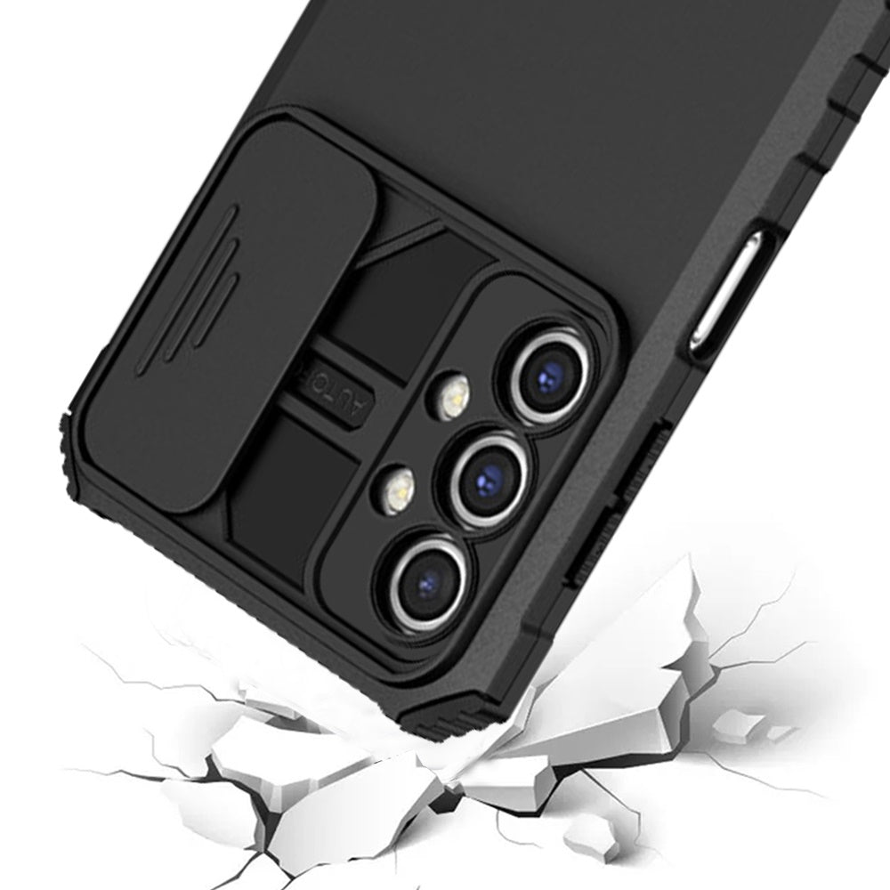 For Samsung Galaxy A52 5G Hybrid Hard PC & TPU Rubber Shockproof with Kickstand & Covered Camera Protection Case Cover Black