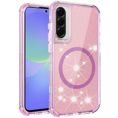For Samsung Galaxy A37 Magnetic Circle Compatible with Magsafe, Bling Glitter Sparkle 3-in-1 Hybrid Shockproof TPU Bumper Case Cover