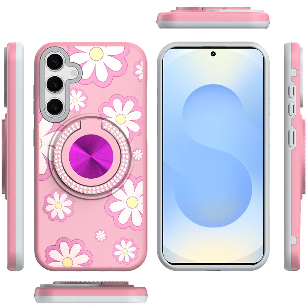 For Samsung Galaxy S25 Plus /S25+ /S24/Plus Pattern Design Hybrid with Invisible Ring Stand & Magnetic Back, Shockproof Protective Grip Case Cover