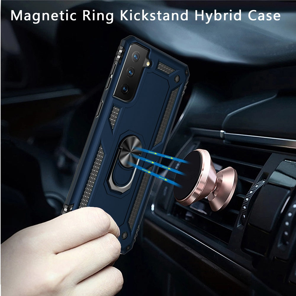 Phone Case for Samsung Galaxy S22+ /S22 Plus Rotatable Ring Stand Shockproof Hybrid Armor Anti Slip Heavy Duty Fit Magnetic Car Mount Durable Grip Cover Blue