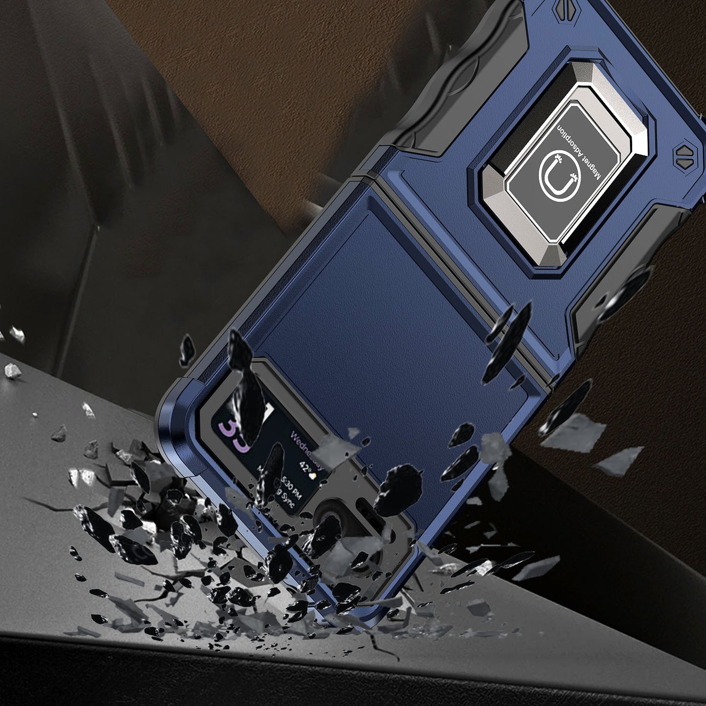For Motorola Razr 2023 Hybrid Stand Magnetic Ring Holder Kickstand Heavy Duty Rugged Drop Silicone & Hard PC Shockproof Case Cover Blue