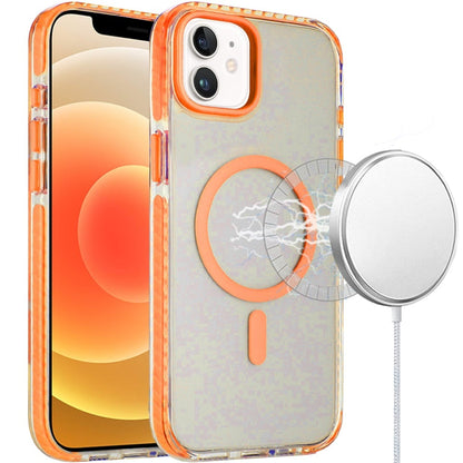 For iPhone 12 / iPhone 12 Pro (6.1") Transparent Hybrid with Color-Matched Magnetic Circle, Rubber TPU Frame Hard PC Shockproof Case Cover Cosmic Orange
