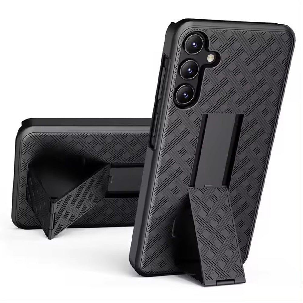 For Samsung Galaxy S25 /S24 Hybrid Slim 3-in-1 Shockproof Armor with Kickstand Holster Combo & Swivel Belt Clip Case Cover Black