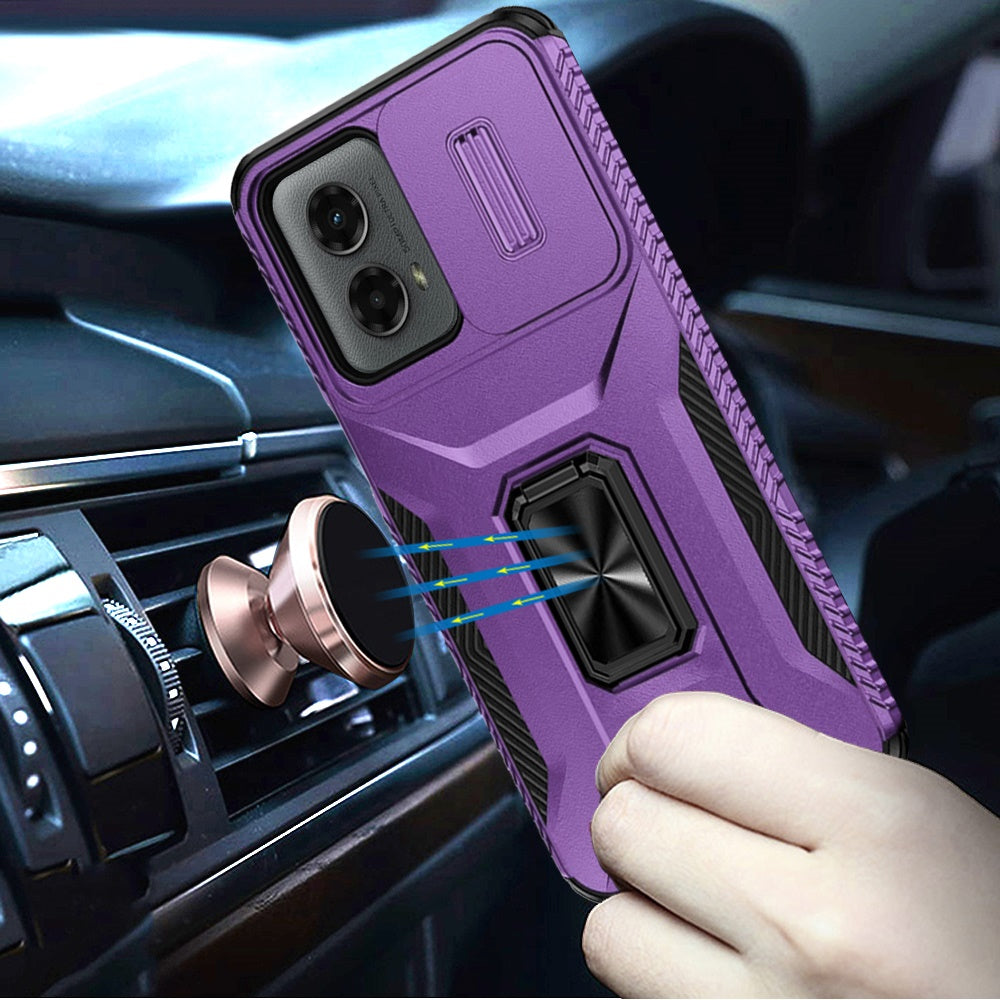 For Apple iPhone 16 Pro (6.3") Camera Cover Phone Case with Magnetic Rotation Ring Stand [Military Grade] Hybrid Hard Shockproof Case Cover