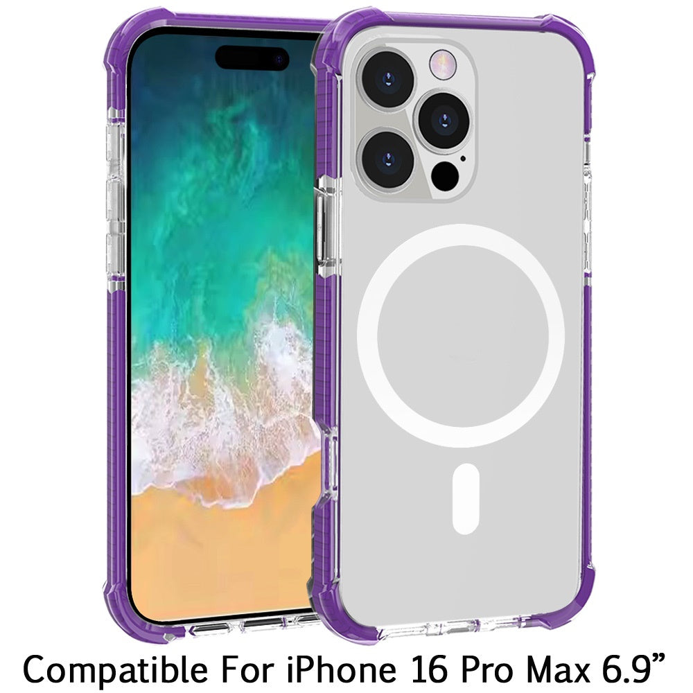 For Apple iPhone 16 Pro Max (6.9") Hybrid Acrylic Transparent Hard PC + TPU Color Frame Bumper Compatible with MagSafe Case Cover