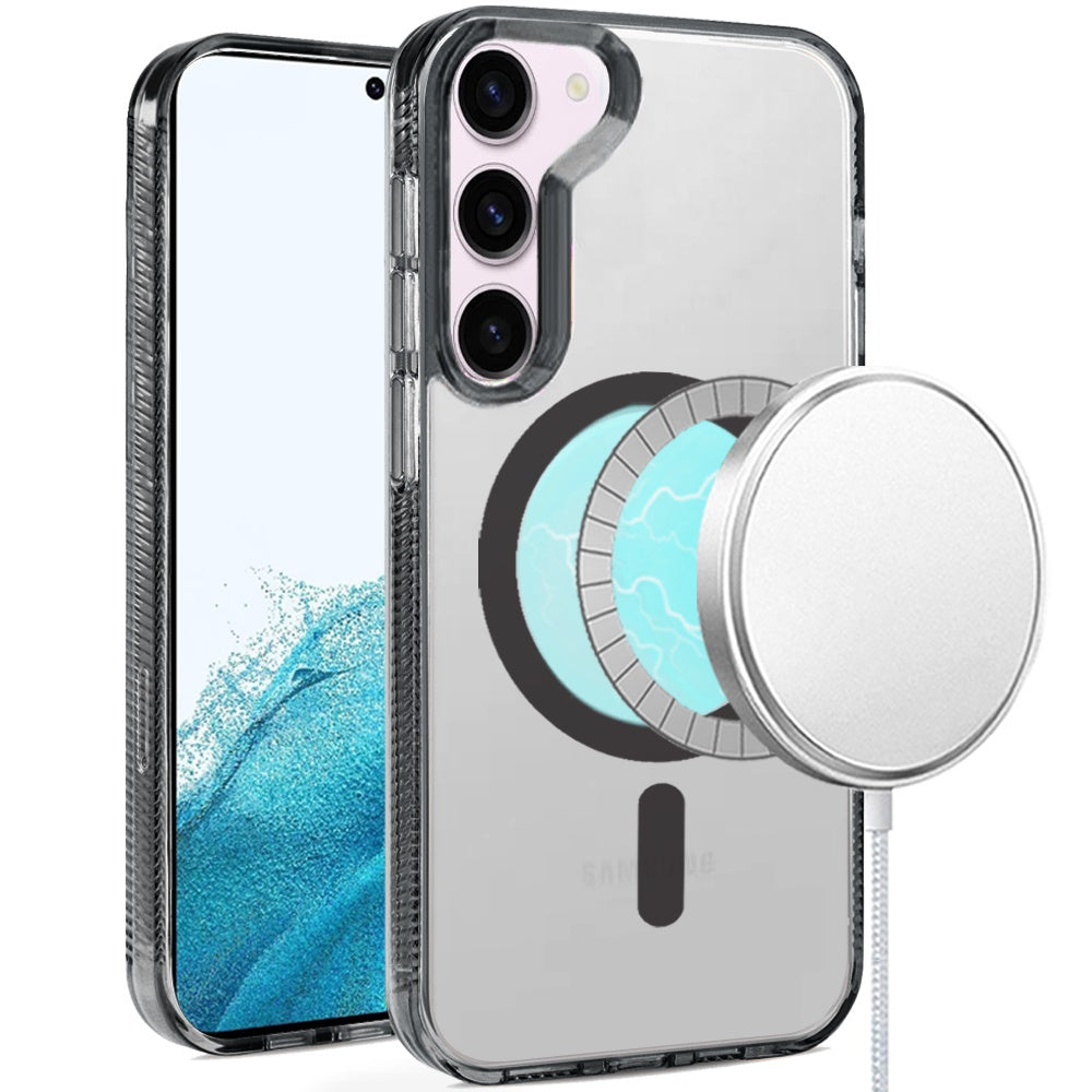 For Samsung Galaxy S22+ Plus 5G MagSafe Compatible Integrated Technology Clean Transparent Hybrid Armor TPU Frame Case Cover Black