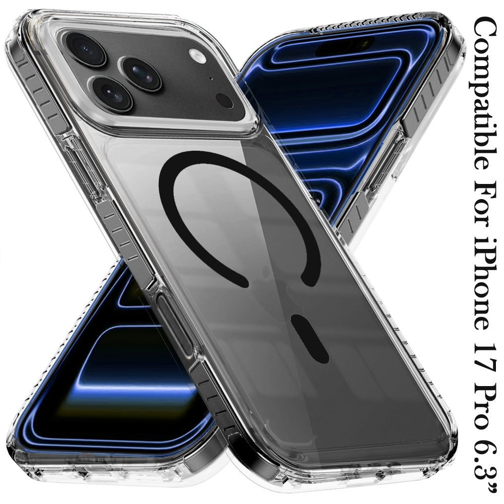 For Apple iPhone 17 Pro (6.3") Magnetic Thick Transparent Colored Edge Hybrid Drop Protection Shockproof Design Case Cover