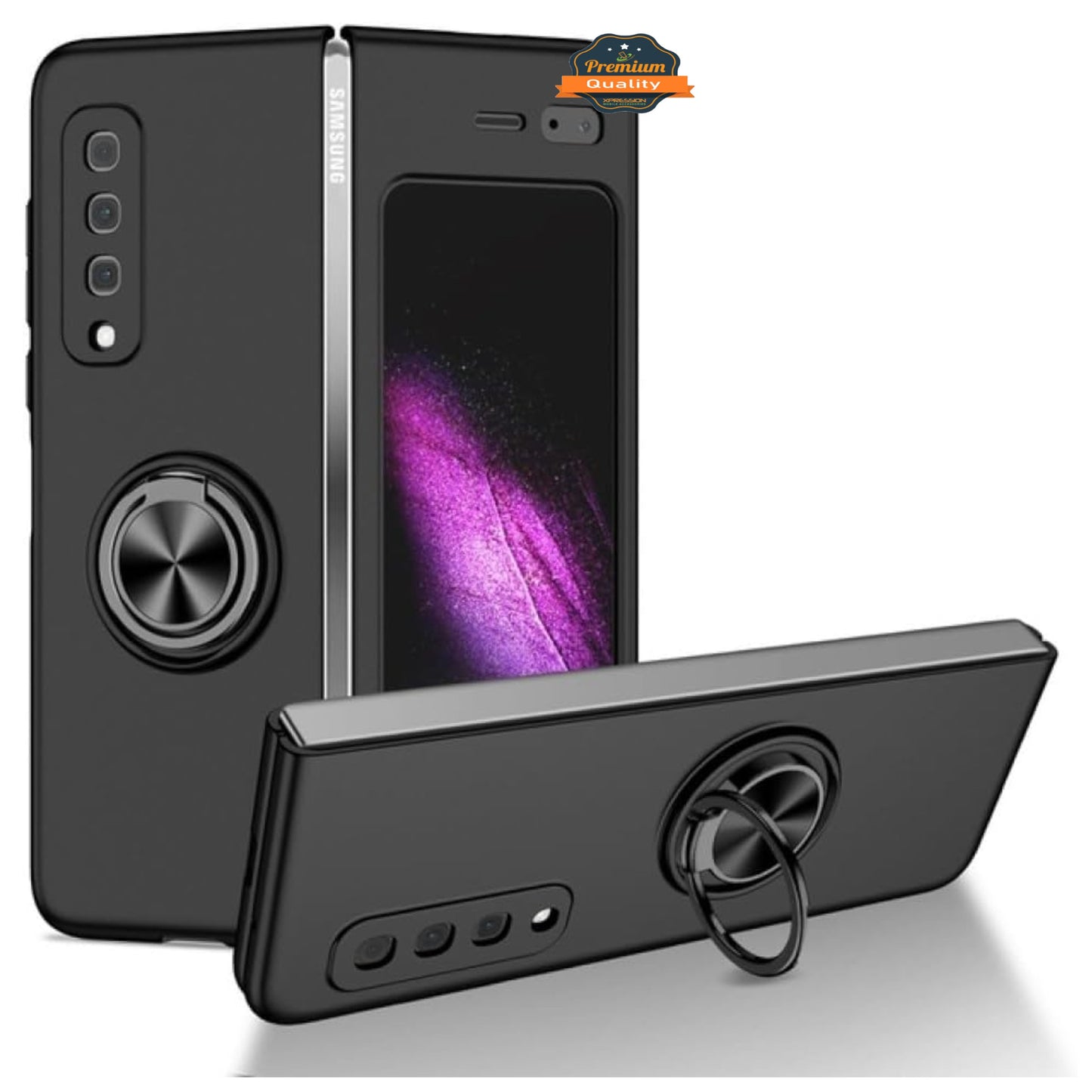 For Samsung Galaxy Z Fold 7 Matte Silicone TPU Rubber Magnetic with 360° Ring Stand Grip Shockproof Slim Hybrid Case Cover