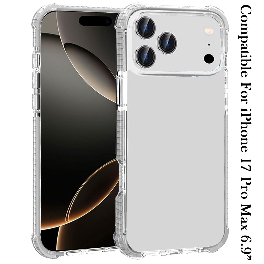 For Apple iPhone 17 Pro Max Hybrid Transparent Acrylic Rubber Gummy Hard PC Silicone TPU Color Bumper Frame Shockproof Case Cover Clear / White