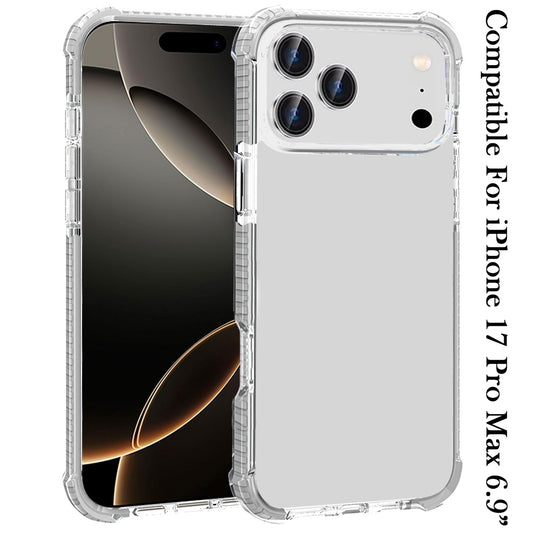 For Apple iPhone 17 Pro Max Hybrid Transparent Acrylic Rubber Gummy Hard PC Silicone TPU Color Bumper Frame Shockproof Case Cover Clear / White