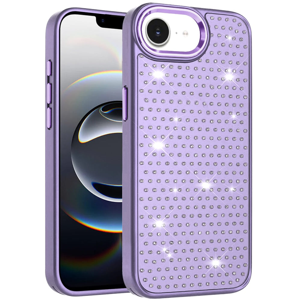 For Apple iPhone 17E /16E Bling Diamond Metallic, Full Sparkle Chrome Edged Hybrid Protective Shockproof Case Cover
