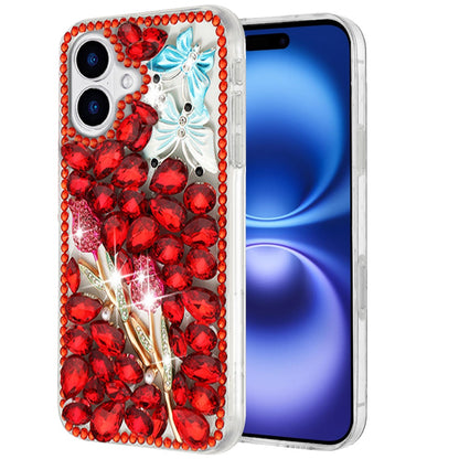 For Apple iPhone 17 (6.3") Bling Crystal 3D Full Diamonds Luxury Sparkle Rhinestone Hybrid Protective Case Cover
