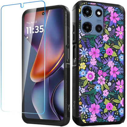 For Motorola Moto G 5G 2025 Tough Hybrid Dual Layer Hard PC TPU Rubber Bumper, Shock Absorption, Screen Protector Included Case Cover