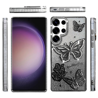 For Samsung Galaxy S25 Ultra Luxury Butterfly Sparkle Glitter Diamond Crystal Rhinestone Shimmer Bling Plating Thick TPU Hard PC Case Cover