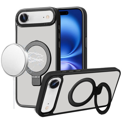 For Apple iPhone 17 Air (6.6") Magnetic Metal Matte with Built-in MagSafe Stand, Hybrid Shockproof Armor, TPU Frame Case Cover Black