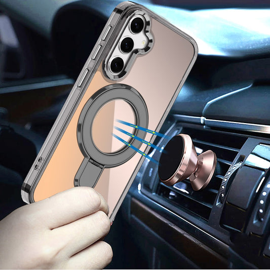 For Samsung Galaxy S26 Chrome Hybrid with Rotating Magnetic Circle Ring Stand, Slim Shockproof Hybrid Case Cover