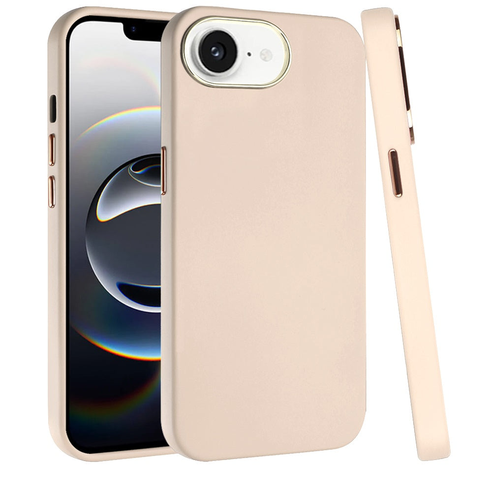 For Apple iPhone 17E /16E Slim Classic Hybrid Around Rubber Gummy Gel Slick Hard PC Silicone TPU Chromed Button Case Cover