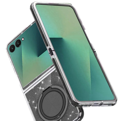 For Samsung Galaxy Z Flip 7 Slim Bling Glitter Sparkly Shimmer Hybrid with Magnetic Ring and 360° Rotational Stand [Compatible with Magsafe] Case Cover