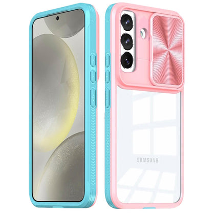 For Samsung Galaxy S25 Plus /S25+ /S24/Plus Hybrid Cases with Sliding Camera Cover Transparent Shockproof Bumper TPU Protective Case Cover Pink/Blue