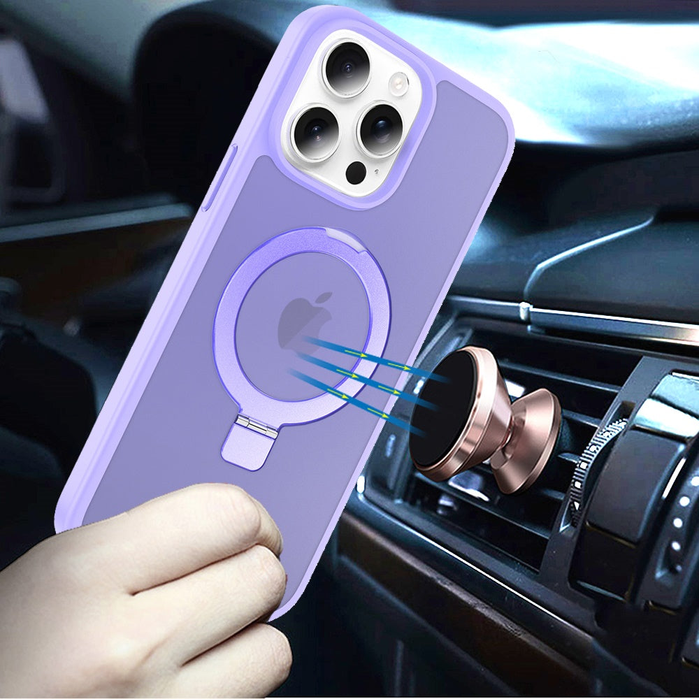 For Apple iPhone 13 Pro Magnetic Circle Back with Ring Stand Full Rotation Matte Hybrid Shockproof Case Cover