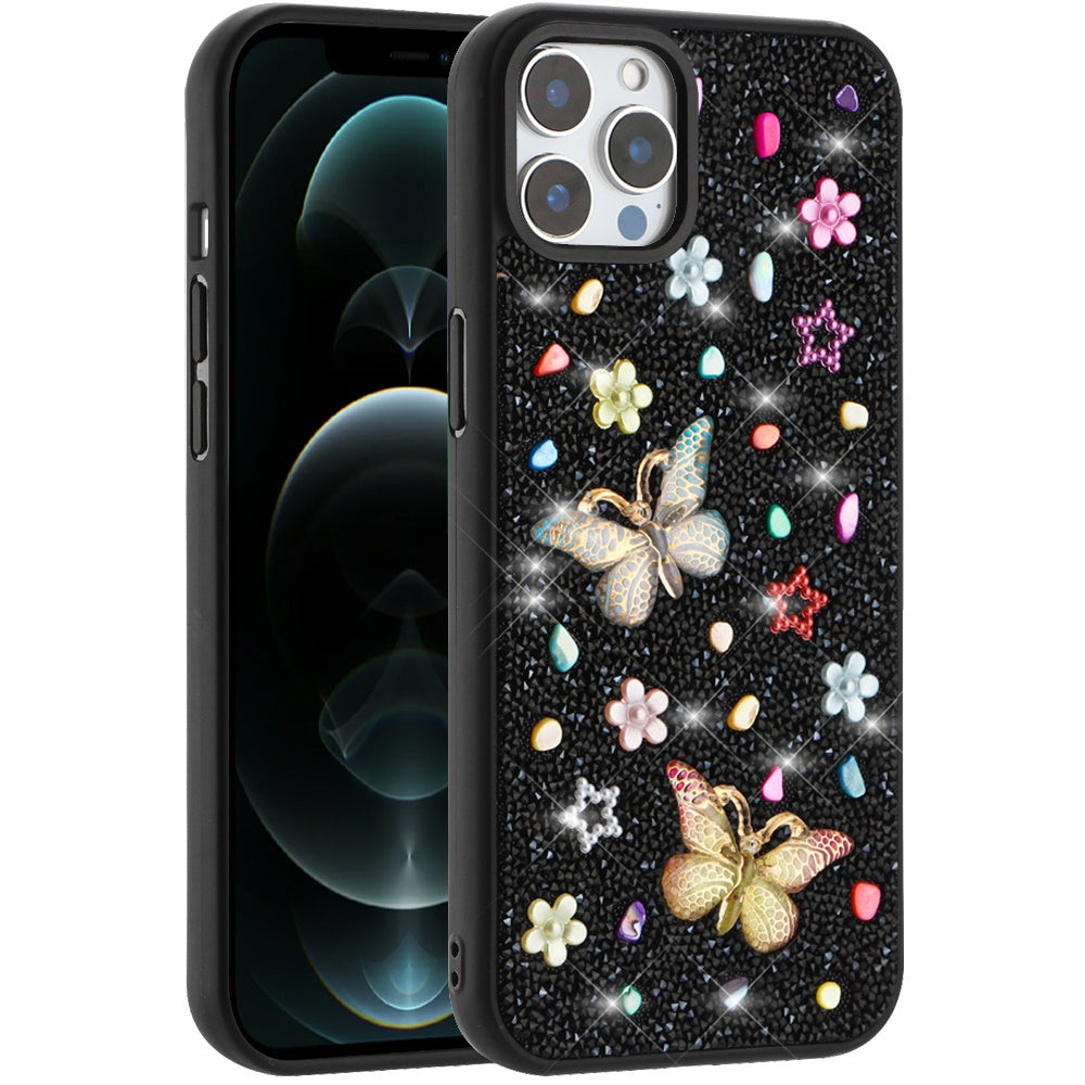 For Apple iPhone 15 Diamond Butterfly 3D Glitter Bling Design, Slim Hybrid Sparkle Protective Cover TPU for Women Girls Case Cover