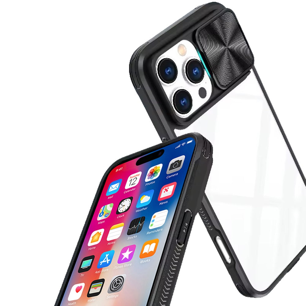 For Samsung Galaxy A52 5G Hybrid Cases with Sliding Camera Cover Transparent Shockproof Bumper TPU Protective Case Cover Black