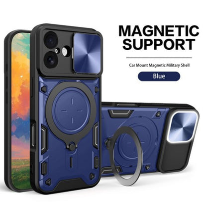 For Apple iPhone 17 Hybrid Shockproof with Magnetic Ring Stand, Compatible with Magsafe & Sliding Camera Lens Protector Case Cover